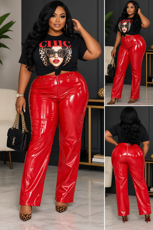 Red PU Leather Pants